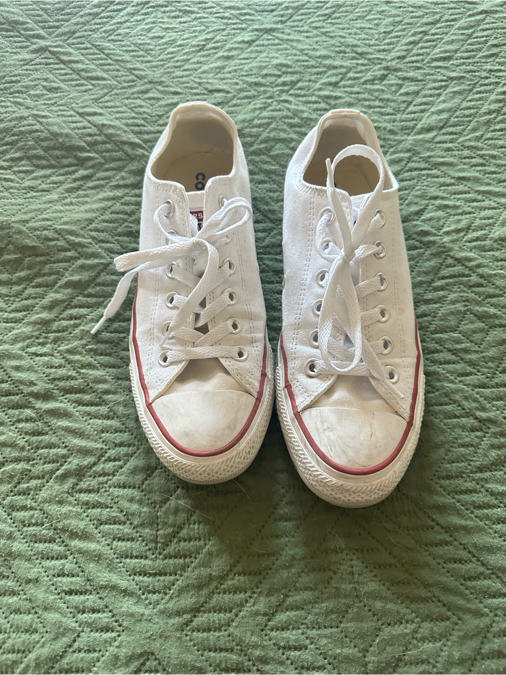 Converse White Canvas Low-Top Sneakers with Red Stripe